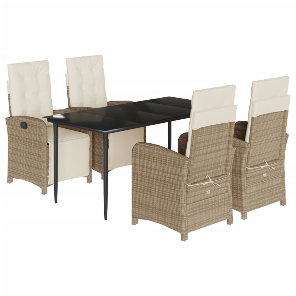 5-tlg. Garten-Essgruppe mit Kissen Beige Poly Rattan